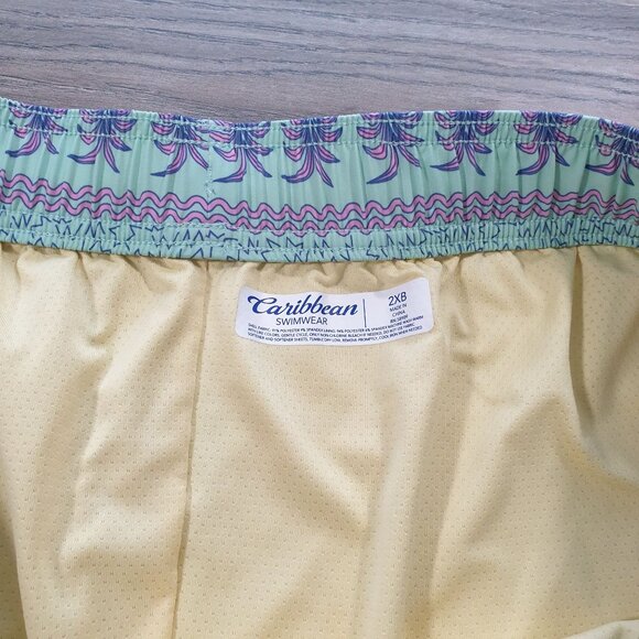 Caribbean Swimwear Men Tropical Swim Trunks 2XB Elastic Waist 40 In - Picture 5 of 7